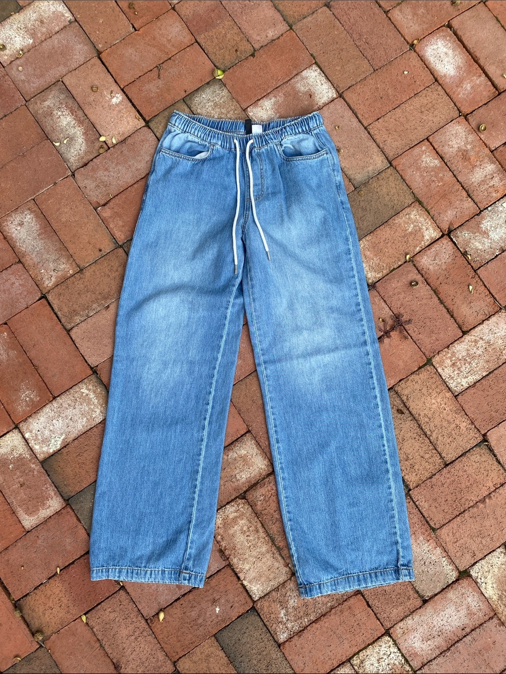 H&M Relaxed Drawstring Jeans in Light Blue Denim